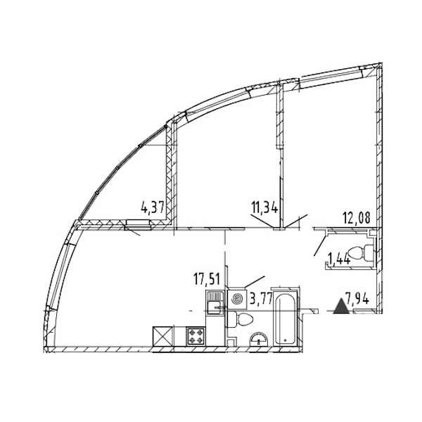 2-комнатная квартира 54.08 м², 23/23 эт., ЖК «Новые горизонты 2»